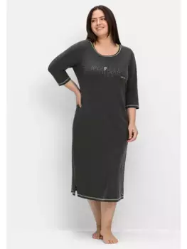 Ночная рубашка Sheego "Большие размеры" с принтом спереди и контрастными деталями, антрацит