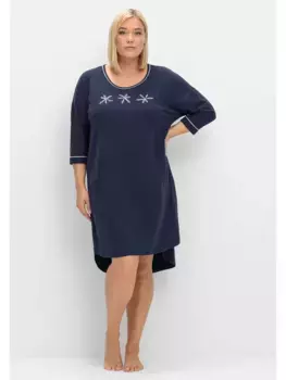 Ночная рубашка Sheego "Большие размеры" с принтом спереди, силуэт оверсайз, цвет морской волны