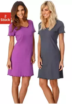 Ночная рубашка Vivance Dreams (2 шт.) с рюшами по краям, фиолетовый