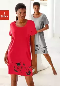 Ночная рубашка Vivance Dreams (2 шт.) с кошачьим принтом, красный