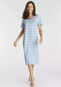 Ночная рубашка Vivance Dreams, боковые разрезы для большей свободы движений, цвет Dunkelblau, Hellblau Gestreift