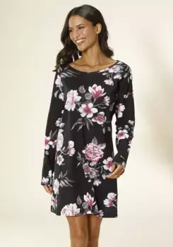 Ночная рубашка Vivance Dreams с крупным цветочным принтом, черный