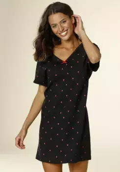 Ночная рубашка Vivance Dreams с принтом в виде сердечек, черный