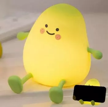 Ночник детский с регулируемой яркостью, лампа Kawaii Mango, светодиодный ночник, перезаряжаемый USB ночник из силикона, сенсорный ночник, ночник с держателем мобильного телефона Ciskotu