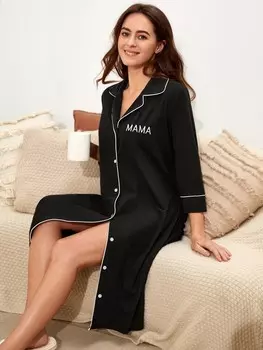 Ночное платье для беременных с контрастной окантовкой и вышивкой для мам Shein, черный