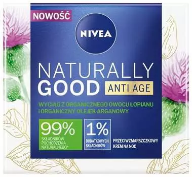 Ночной крем против морщин с органическими плодами лопуха 50мл Nivea, Naturally Good Anti Age