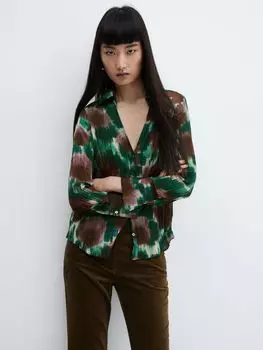 Ногаль Струящаяся рубашка Mango, зеленый/мульти