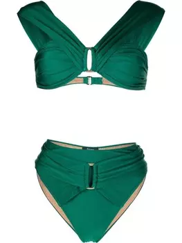 Noire Swimwear бикини с открытыми плечами и сборками, зеленый