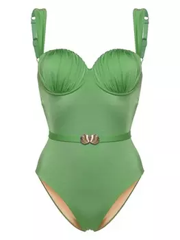 Noire Swimwear купальник-балконет со сборками и поясом, зеленый