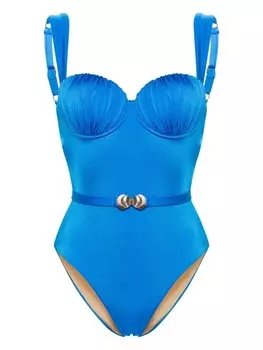 Noire Swimwear купальник-балконет со сборками и поясом, синий