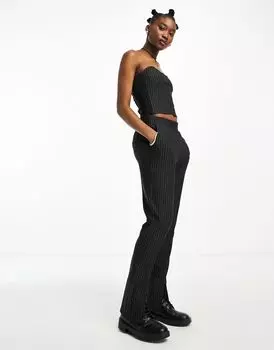 Noisy May – Серые брюки в полоску с декоративными швами, часть комплекта