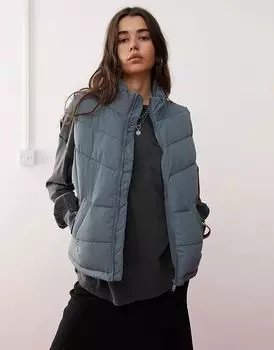 Noisy May – Утепленный жилет с высоким воротом в сине-сером цвете