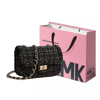 NOMK Сумка через плечо из ткани, сумка-цепочка, маленькая квадратная сумка, сумка через плечо, обычная женская сумка через плечо, белая/черная