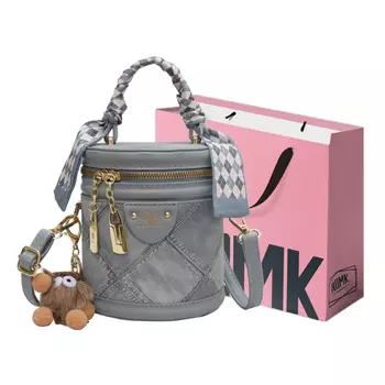 NOMK Сумка-ведро из искусственной кожи, сумка-цилиндр, сумка через плечо, сумка через плечо, обычная женская сумка, черный/синий/экрю