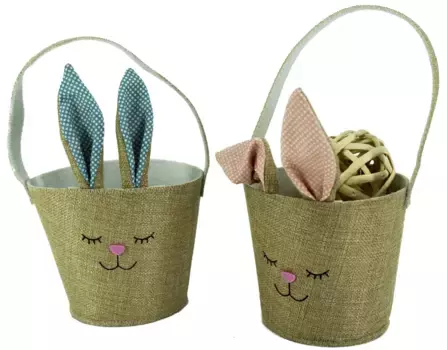 NOOR LIVING Пасхальная фигурка "Пасхальный заяц-корзинка", Пасхальное украшение, Пасхальная корзинка с ушками зайчика, Пасха 14х12,5х19 см, цвет beige-bunt