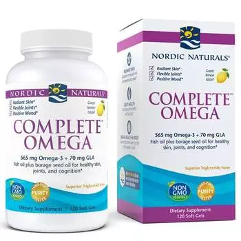 Nordic Naturals, Complete Omega с витамином D3 и GLA 120 в мягких капсулах, со вкусом лимона