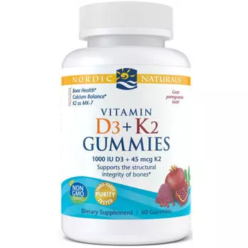 Nordic Naturals, D3K2 жевательные конфеты с витаминами D3 и K2 60 жевательных конфет со вкусом граната