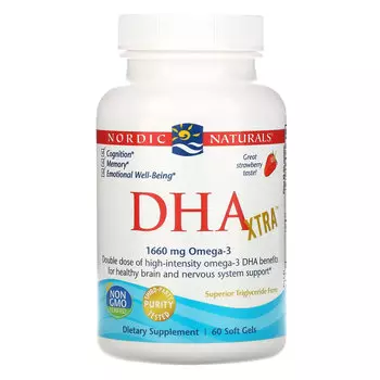 Nordic Naturals, DHA Xtra, клубничный вкус, 830 мг, 60 мягких таблеток