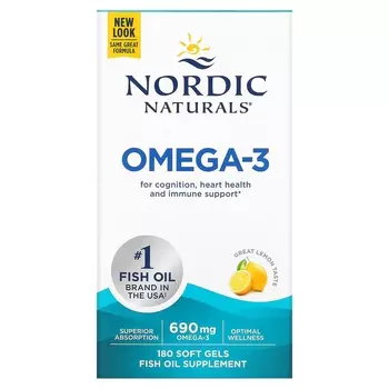 Nordic Naturals Омега-3 с лимоном, 690 мг, 180 мягких таблеток (345 мг на мягкую желатиновую капсулу)