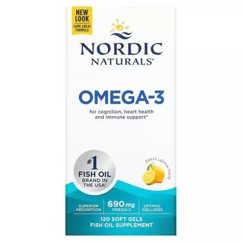 Nordic Naturals Oмега-3 со вкусом лимона 690 мг 120 желатиновых капсул