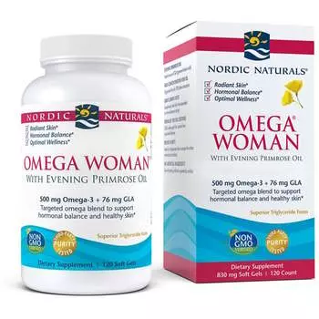 Nordic Naturals, Omega Woman 500 мг Омега-3 и 76 мг GLA 120 мягких капсул со вкусом лимона