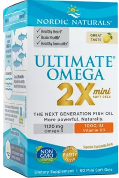 Nordic Naturals Ultimate Omega 2 x Mini z Witamin D3 1120 mg Lemon омега-3 жирные кислоты с витамином D3 и K2, 60 шт.