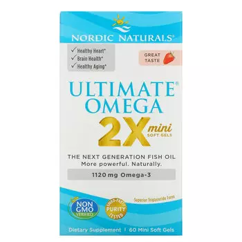 Nordic Naturals, Ultimate Omega 2X, со вкусом клубники, 560 мг, 60 мини-капсул
