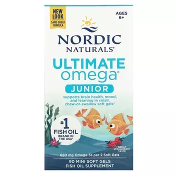 Nordic Naturals Ultimate Omega Junior для детей от 6 лет с клубникой, 680 мг, 90 мягких мини-желатиновых капсул (340 мг на мягкую гель)