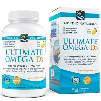 Nordic Naturals, Ultimate Omega с витамином D3 120 мягких капсул, вкус лимона