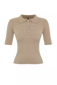 Норка Норка Базовый трикотаж с воротником поло Трикотаж Свитер Trendyol, коричневый