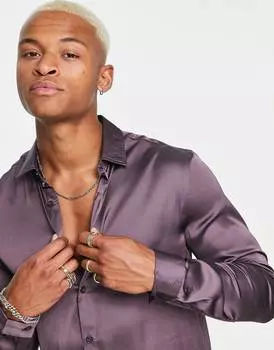 Норковая атласная рубашка стандартного кроя ASOS DESIGN
