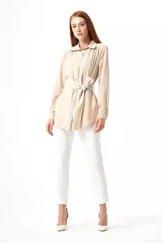 Норковая туника с окантовкой поясом Mizalle