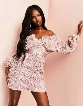 Норковое мини-платье с цветочным принтом ASOS LUXE 3D ASOS LUXE