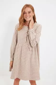 Норковое широкое платье в мелкую клетку TWOAW22EL1445 Trendyol, коричневый