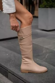 Норковые женские длинные кожаные сапоги с поясом MADAMRA