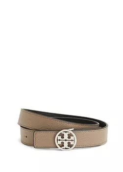 Норковый черный женский кожаный ремень с двусторонним логотипом Tory Burch