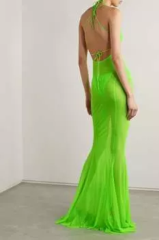 NORMA KAMALI Неоновое платье из стрейч-сетки с открытой спиной, зеленый