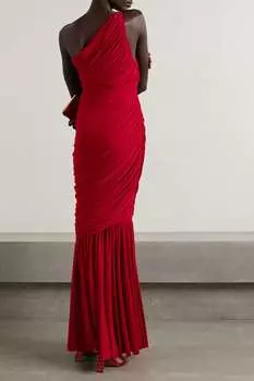 NORMA KAMALI платье Diana на одно плечо из эластичного джерси со сборками, красный