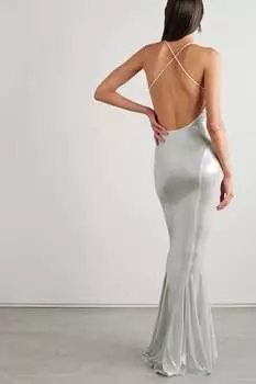 NORMA KAMALI Платье из стрейч-ламе с открытой спиной, серебро