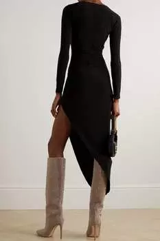 NORMA KAMALI Платье миди из эластичного джерси с драпировкой, черный