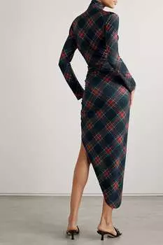 NORMA KAMALI Платье миди из эластичного джерси с высоким воротником и рюшами, черный