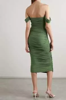 NORMA KAMALI платье миди Walter из эластичного джерси с открытыми плечами и сборками, армейский зеленый