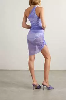 NORMA KAMALI платье мини Diana на одно плечо из эластичного тюля со сборками, сиреневый
