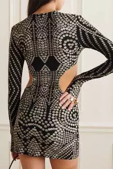 NORMA KAMALI Платье мини из стрейч-атласа с принтом и вырезами, черный