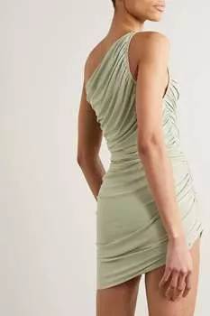 NORMA KAMALI платье мини Pickleball Diana на одно плечо из эластичного джерси со сборками, салатовый