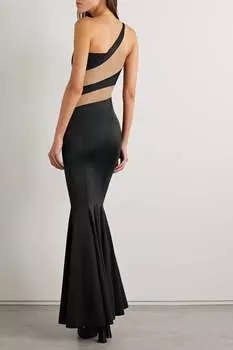 NORMA KAMALI платье на одно плечо со змеиным рисунком и сетчатыми вставками из эластичного джерси, черный