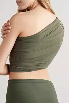 NORMA KAMALI укороченный топ Diana на одно плечо из эластичной сетки со сборками, армейский зеленый