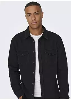 Нормальная серо-черная мужская джинсовая рубашка ONSBANE 3247 DNM SHIRT NOOS Only & Sons, серый/черный