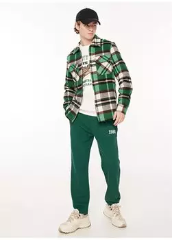 Нормальная зеленая мужская рубашка в клетку с воротником рубашки SPBF3WM-GML5015 People By Fabrika, зеленый