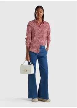 Нормальный воротник рубашки красно-белая женская рубашка United Colors of Benetton